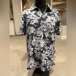 C&C California Black and White Floral Surf Polo Short-sleeved Men's Shirt size M